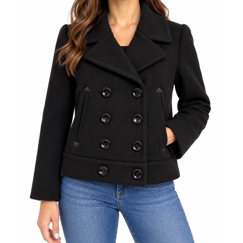 Marc by Marc Jacobs Black 100% Wool Knit Double Breasted Pea Coat Jacket Medium
